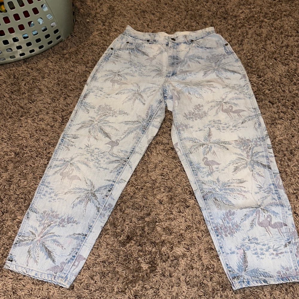 Vintage Lee mom jeans with flamingo print
